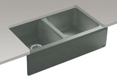 Kohler K-6534-4U-FT Hawthorne Apron-Front, Undercounter Kitchen Sink with Four-Hole Oversized Centers, Basalt