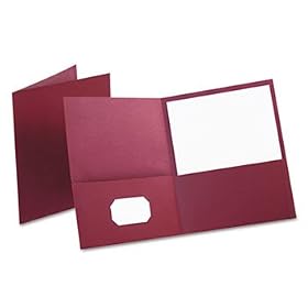 Twin-Pocket Portfolio, Embossed Leather Grain Paper, Burgundy