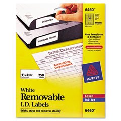 Avery Removable 1 x 2 5/8 Inch White ID Labels 750 Count (6460)