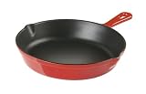 10 Red Porcelain Enameled Cast Iron Non-Stick Fry Pan