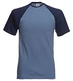 Fruit of the Loom short sleeve baseball t-shirt Steel blue and deep navy Large (41 - 43 inch chest)