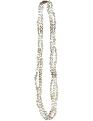 Three Strand Natural Pink and White Freshwater Pearl Necklace in 14K Yellow Gold