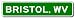 BRISTOL, WEST VIRGINIA City Limit Sign - Aluminum - 6 x 24 inches