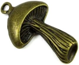 Magic Mushroom Mini Pendant, Single Sided in Antique Brass Finish with Ball Chain