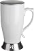 Stoneware Mugs | Latte Mugs - Trudeau Starmate 16-Ounce Latte Mug with Lid, White Stoneware with Stainless Steel Accents