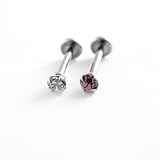 3 Pack-16G Steel Labret/Monroe:2 Jeweled Prong Set Internal Thread-Clear-Pink-1 Retainer-Gift Box