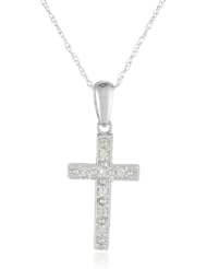 10k White Gold Cross Diamond Pendant Necklace (0.03 cttw, I-J Color, I2-I3 Clarity), 18