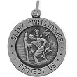 Large Round Sterling Silver St. Christopher Medal Medallion