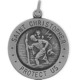 Large Round Sterling Silver St. Christopher Medal Medallion