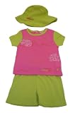 Bright Bots Girls Tee Shirt, Shorts and Hat 3 Piece Set in Bright Pink and Lime size 2-3 years