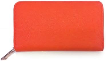Thick Crosshatched Zip-Around Genuine Leather Wallet (Orange)