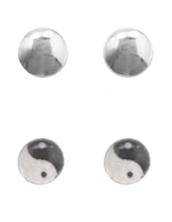 Sterling Silver Petite Round Ying-Yang Stud and 5mm Ball Stud Earrings Set