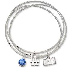 MLB Officially Licensed Los Angeles Dodgers Bangle Bracelet Set W/ Blue Crystal