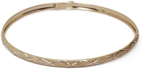 Floreo 10k Yellow Gold Kids bangle bracelet Flexible Round with Diamond Cut Design (0.12” Wide)