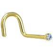 Solid 18KT Yellow Gold (December) 1.5mm Genuine Topaz Right Nostril Screw- 18 Gauge