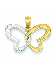 14K Gold Yellow Gold Rhodium Plated Diamond Cut Butterfly Pendant
