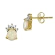 18k Gold Plated Sterling Silver Diamond-Accent Round Created-Opal Button Post Earrings