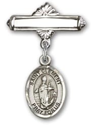 Sterling Silver Baby Badge with St. Clement Charm and Polished Badge Pin