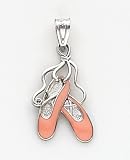 Pink Enameled Ballet Slippers Charm, 14K White Gold