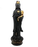 17" Tall Black and Gold Kuan Yin Statue