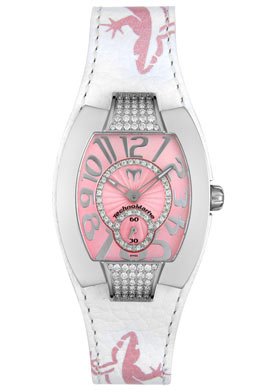 Women's Butterfly Semi Pave Diamond White and Pink Leather