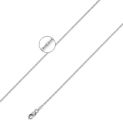 14K Solid White Gold Long Box Anchor Chain Necklace 0.8mm (1/32 in.) - 16 in.