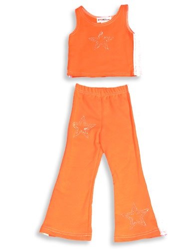NY Girls.com - Toddler Girls 2-Piece Pant Set, Orange, White