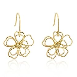 14K Gold Bonded Floral Wire Earrings with Fish Hook Backing in Silvertone