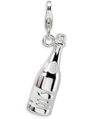 Amore LaVita(tm) Sterling Silver 3-D Enameled Champagne Bottle w/Lobster Clasp Charm for Charm Bracelet