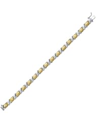 14 Karat Yellow Gold and Silver With Rhodium Finish 7.25" Shiny Diamond Cut Hug And Kisses Fancy Bracelet With Box Catch Clasp