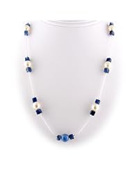 Blue Lapis Stone Pearl Beads 925 Sterling Silver Boston Link Chain Necklace 16, 18, 20, 22, 30 Inch