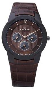 Skagen #856XLDRD Men's Brown Multi Function 3 Dial Display Casual Slim Watch