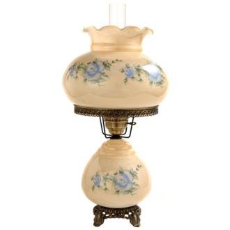 Large Blue Rose Night Light Hurricane Table Lamp