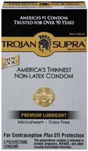 Condom: Trojan Supra Lubricated (Polyurethane) 6 Pack Condom: Trojan Supra Lubricated (Polyurethane) 6 Pack