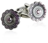 Art Deco Style Silver Cufflinks with Pink Swarovski Crystal with Presentation Box