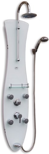 LUXExclusive Shower Column LUXPL21006W-PS. H: 59'' x W: 13'' x D: 3'', White Glass, Chrome, Tempered glass