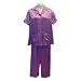 Sirisha Women's Embroidered Satin Silk Pajamas, Short Sleeve/Long Pant, Lavender