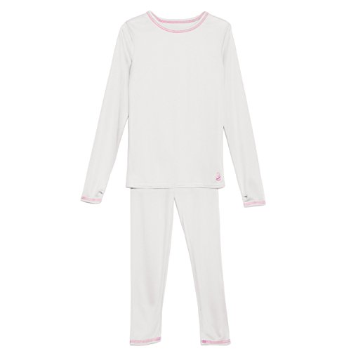 Cuddl Duds Girls Long Sleeve Crew Neck and Pant Thermal Set-White, M (7-8) Cuddl Duds Girls Long Sleeve Crew Neck and Pant Thermal Set-White, M (7-8)