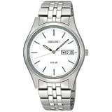 Seiko #SNE031 Men's Stainless Steel White Dial Solar Quartz Watch