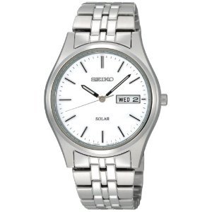 Seiko #SNE031 Men's Stainless Steel White Dial Solar Quartz Watch
