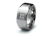 Stainless Steel Ring High Polish Beveled Edge Band with 4 CZ