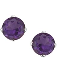 14K White Gold Prong Set 5 MM Natural Amethyst Earring Studs