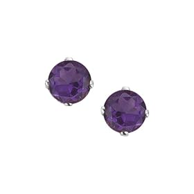 14K White Gold Prong Set 5 MM Amethyst Earring Studs by Katarina Jewelry