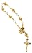 Gorgeous 24k Gold Layered Genuine Clear Ice Crystal Filigree Beaded Rosary Bracelet with Crucifix