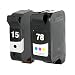HP 15 Black & HP 78 Tri-Color Remanufactured Ink Cartridges