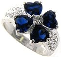 Sterling Silver Blue Heart CZ Flower Ring