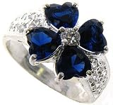Sterling Silver Blue Heart CZ Flower Ring