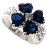 SterlingSilverBlueHeartCZFlowerRingSize#7
