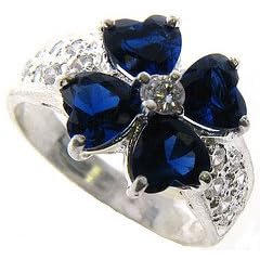 Sterling Silver Blue Heart CZ Flower Ring