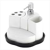 5 IN 1 WHITE BATH SOAP DISPENSER TOOTHBRUSH HOLDER SET